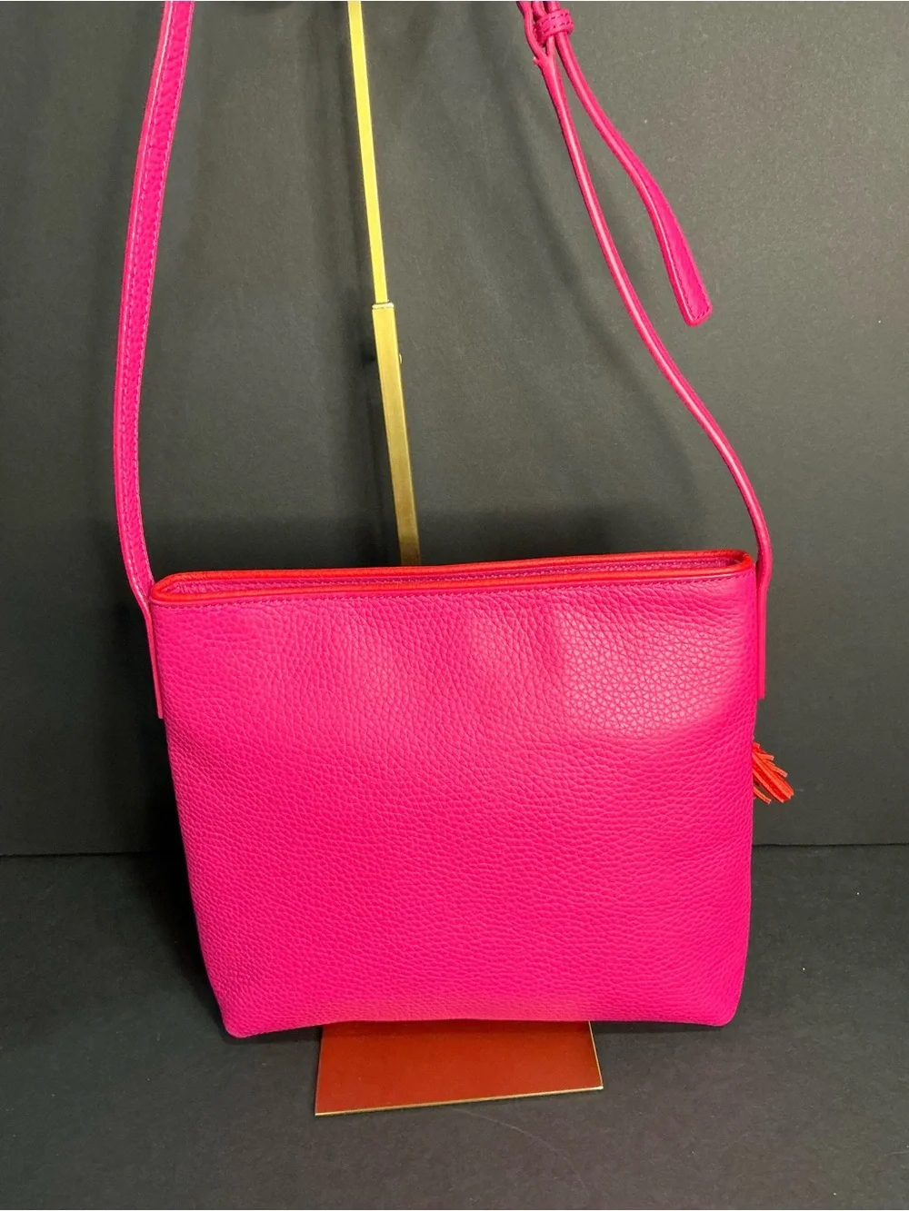 kate spade Hot Pink Pebbled Leather Crossbody with Pom Charm